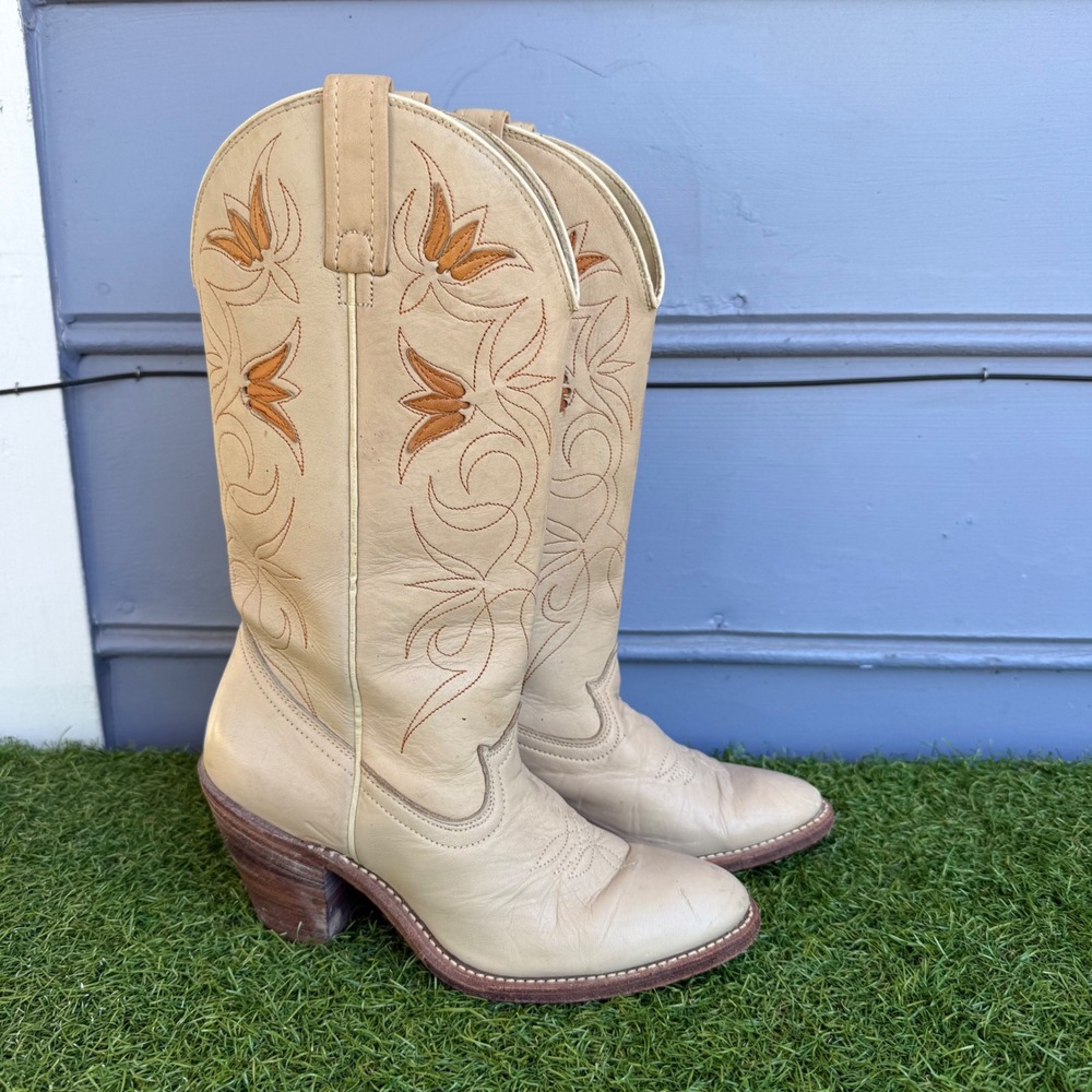 Vintage Acme Leather Western Flower Cowboy Boots Embroidered Womens 6.5 M 8887